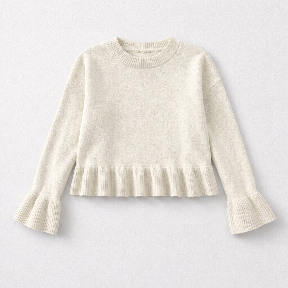 Dress Forum Ivory‎ Peplum Ruffle Knit Sweater Ivory S Oversized Coquette Cottage